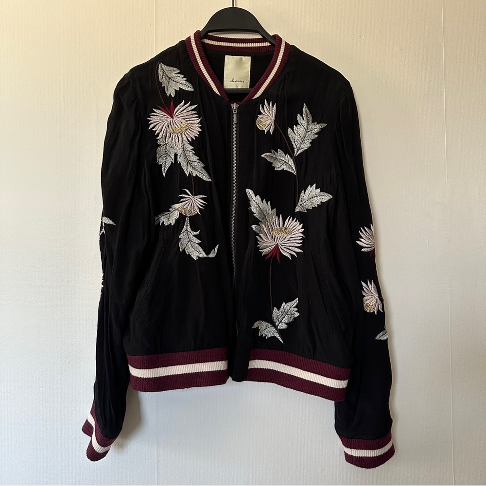 Anthropologie Elevenses Embroidered Bomber Jacket Size Small